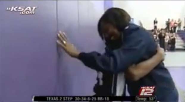 13-Year-Old Surprised At Free Throw Line By His Military Mom