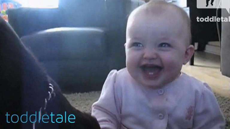 Baby Girl Laughing Hysterically at Dog Eating Popcorn
