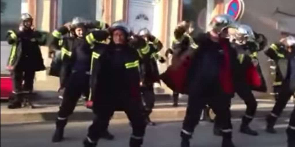 firemen flash mob
