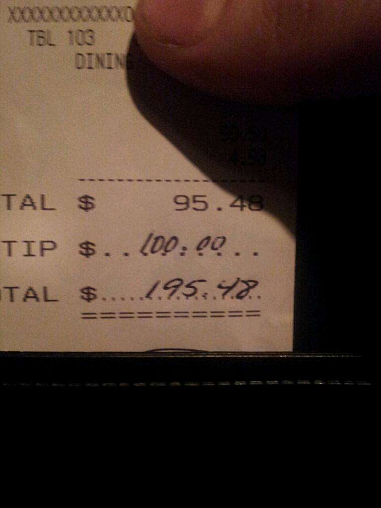 one hundred doillar tip