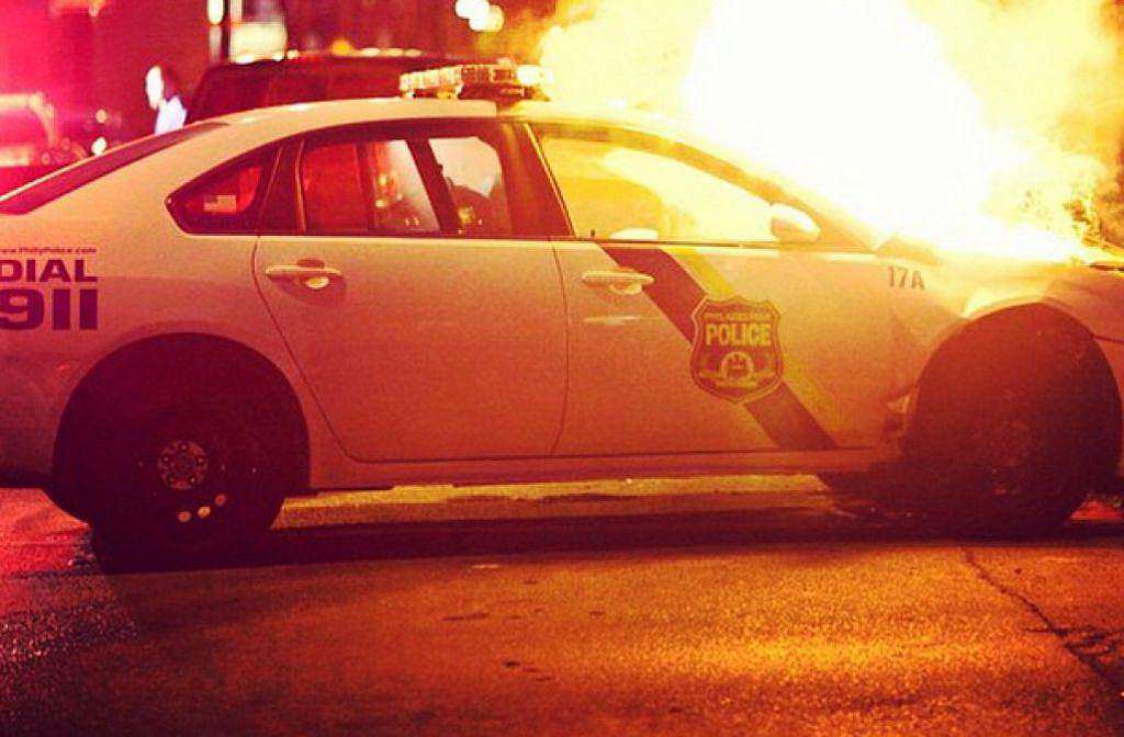 police car on fire