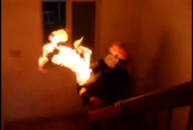 FIREFIGHTER_ burning gas tank