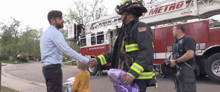firefighter rescues card for little boy