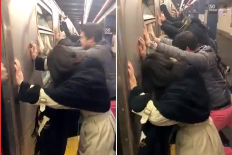 subway riders band together to free riders luggage
