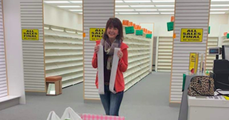 woman buys out payless store