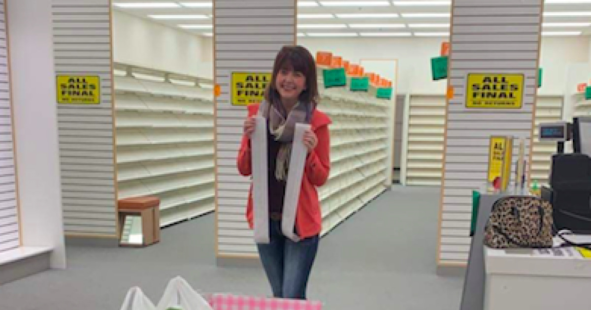 woman buys out payless store